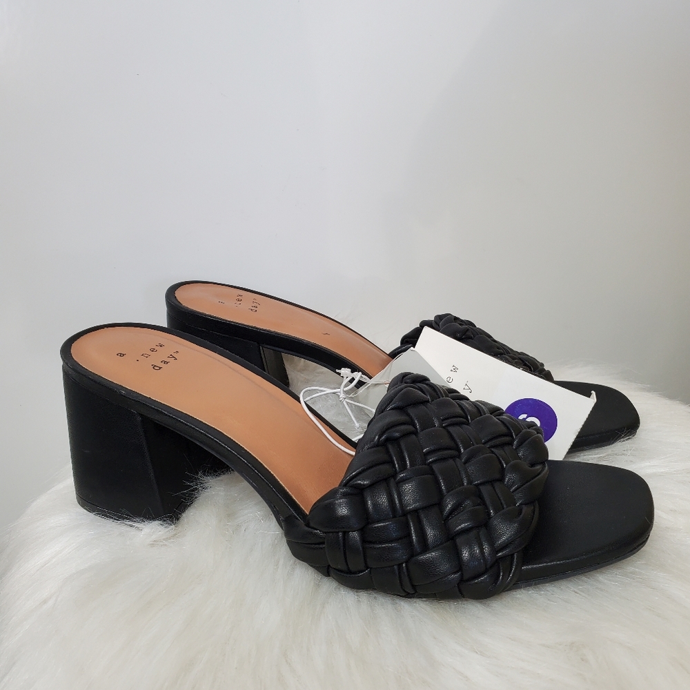 NWT A NEW DAY Dorothy Black Slide Braided Square Toe Heels Shoes Size 6